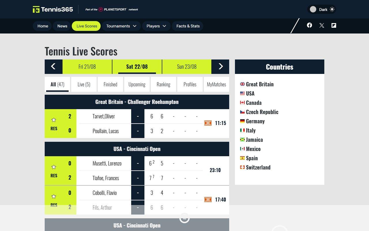 Tennis365 Live Scores screenshot